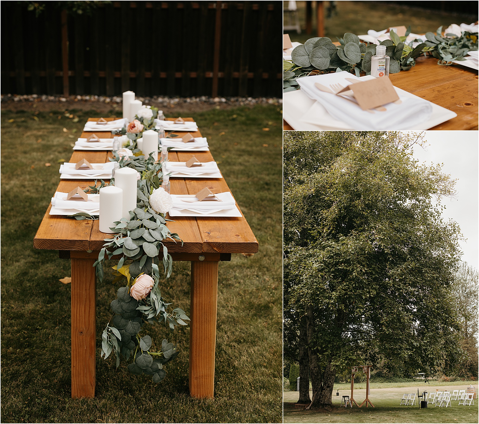Rustic eucalyptus long table // tiny covid wedding 2020